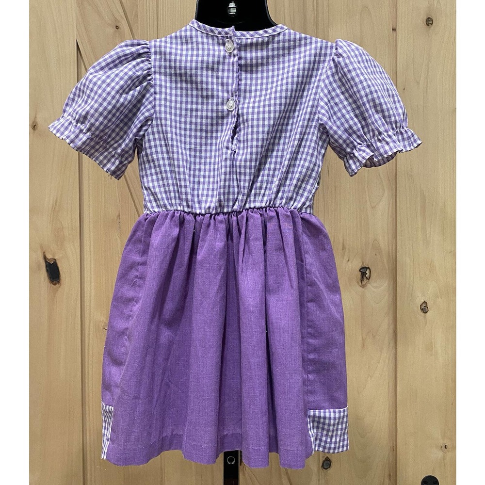 Vintage Sears Dress Baby Girl 4 Toddler Purple White Checkered USA Made Smocked - Picture 10 of 10